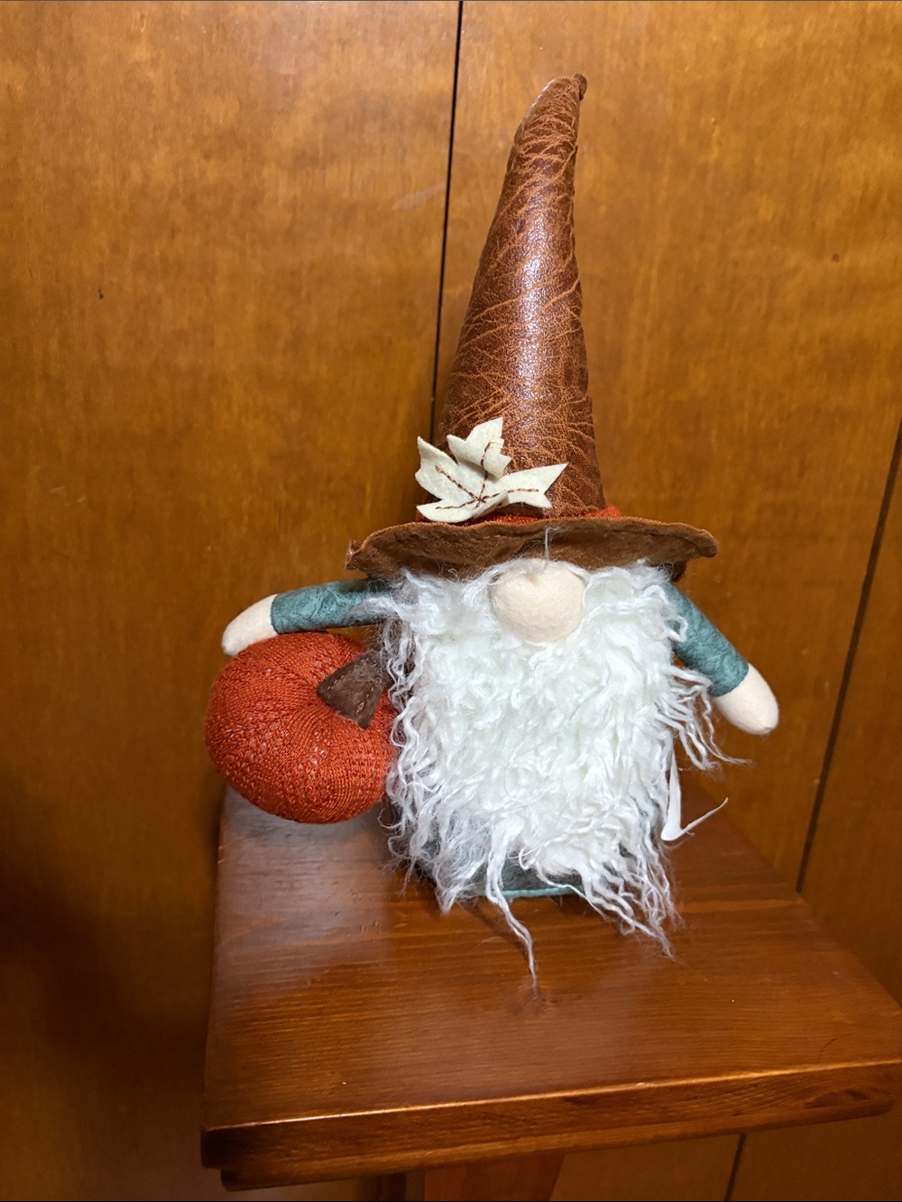 Fall Gnome Figurine with Orange Pumpkin and Brown Hat